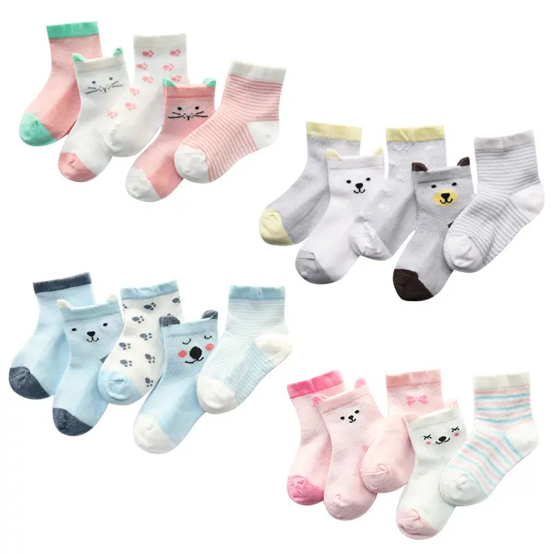 Children's Socks Pack of 5 Colors Breathable Summer Cotton
