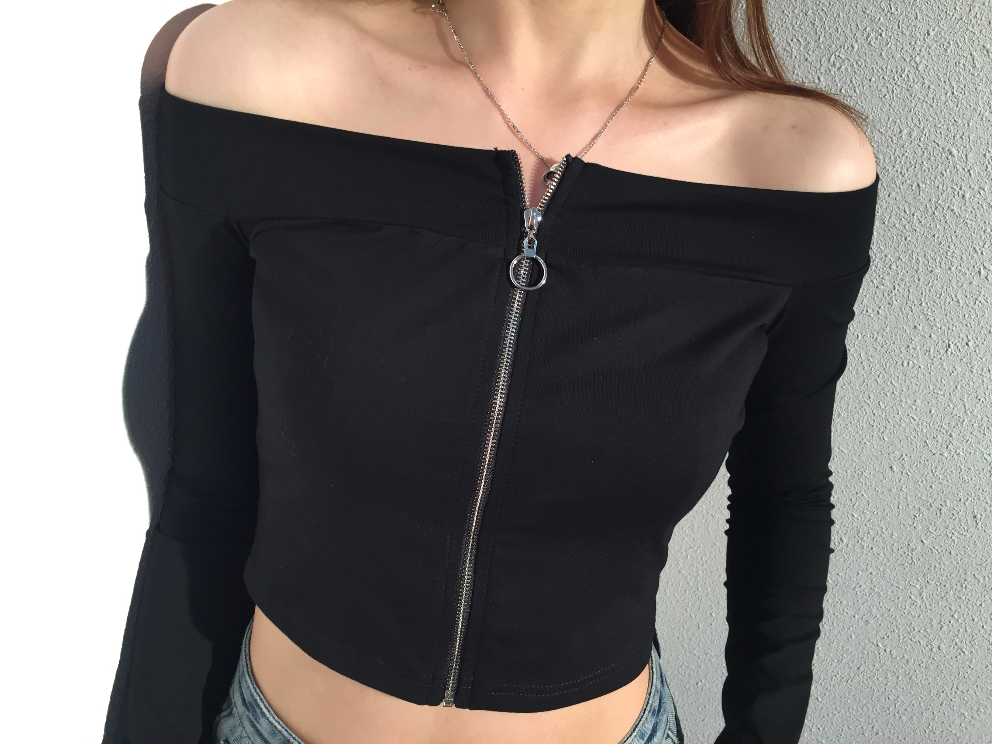 Autumn and winter new European and American station word shoulder zipper baseball sweater long-sleeved slim slimming wild shirt women