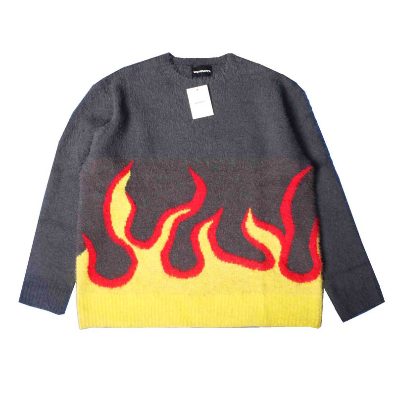 High Street Hip Hop Street Dance Rap Flame OVERSIZE silhouette autumn and winter couples models national tide brand loose sweater