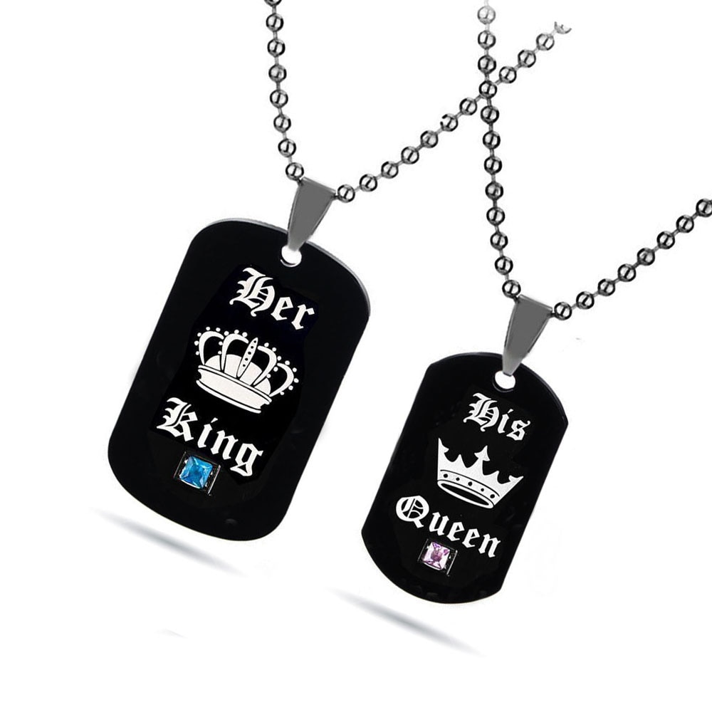 Black Necklaces & Pendants Her King and His Queen Black Titanium Couple Necklace Stainless Steel Pendant Gifts