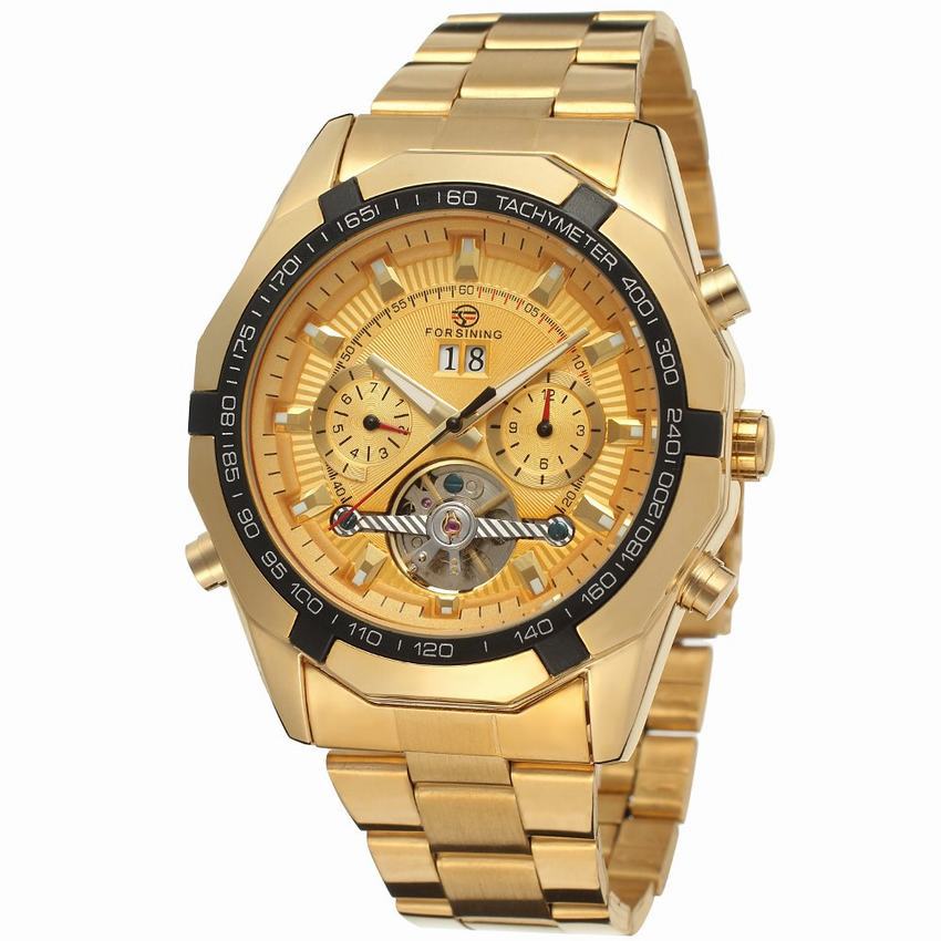 FORSININGautomatic Mechanical Watch Steel Belt Tourbillon Hollow Through The Bottom Waterproof Men's Watch