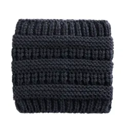 Women Headwrap Ponytail Beanies Hat Winter Warm Ear Warmer Head Wrap Casual Crochet Turban Hats Female Soft Knit Woolen Caps - Dark Gray - View 1