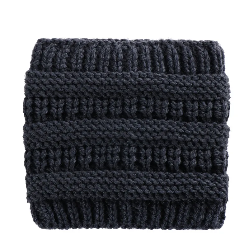 Women Headwrap Ponytail Beanies Hat Winter Warm Ear Warmer Head Wrap Casual Crochet Turban Hats Female Soft Knit Woolen Caps - Dark Gray