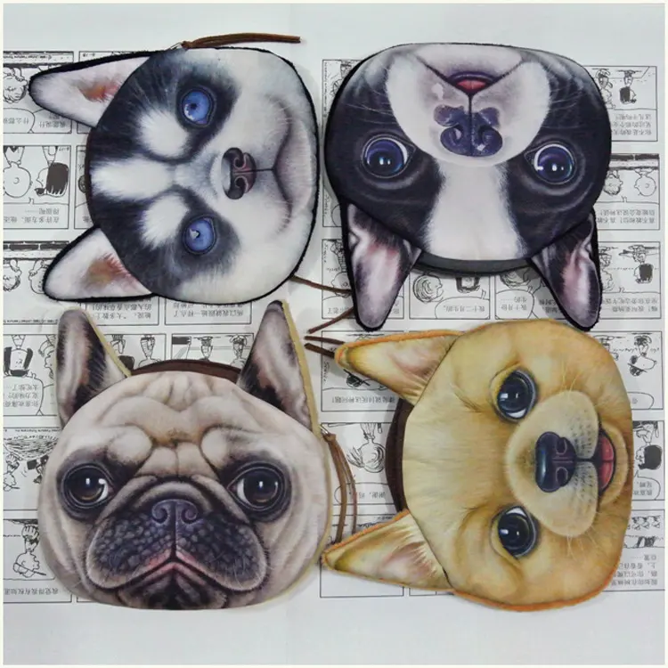 New Cute Cat Dog Face Zipper Case Coin Purse