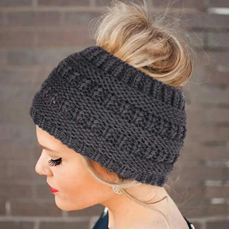 Women Headwrap Ponytail Beanies Hat Winter Warm Ear Warmer