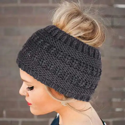 Women Headwrap Ponytail Beanies Hat Winter Warm Ear Warmer