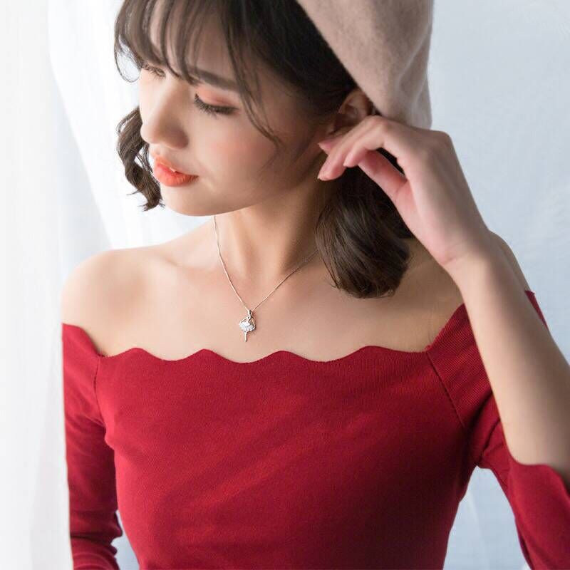 S925 silver necklace pendant diamond ballerina princess girl clavicle chain