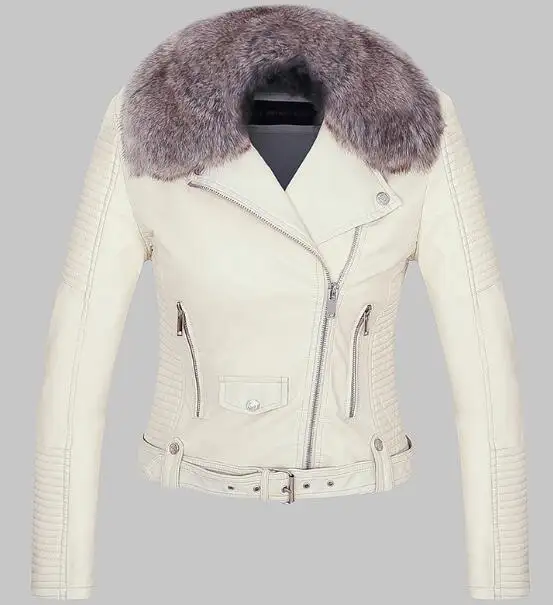 Detachable Fur Collar Warm Faux Leather Jacket