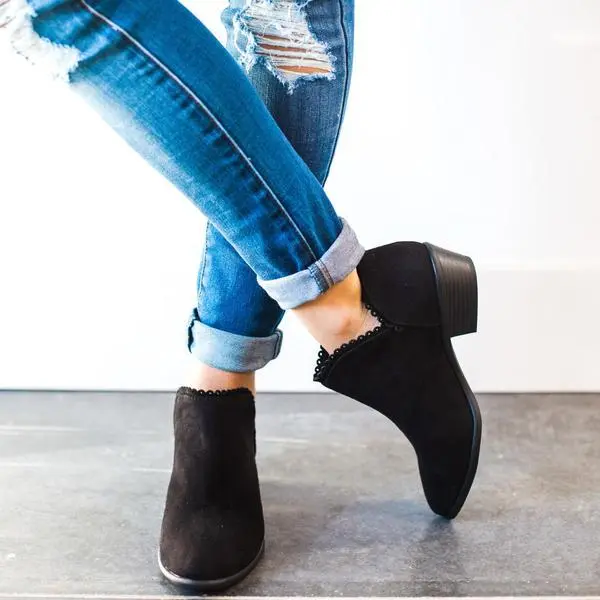 Women Booties Slip On Low Heel Ankle Boots Black - Shop at LoveMi