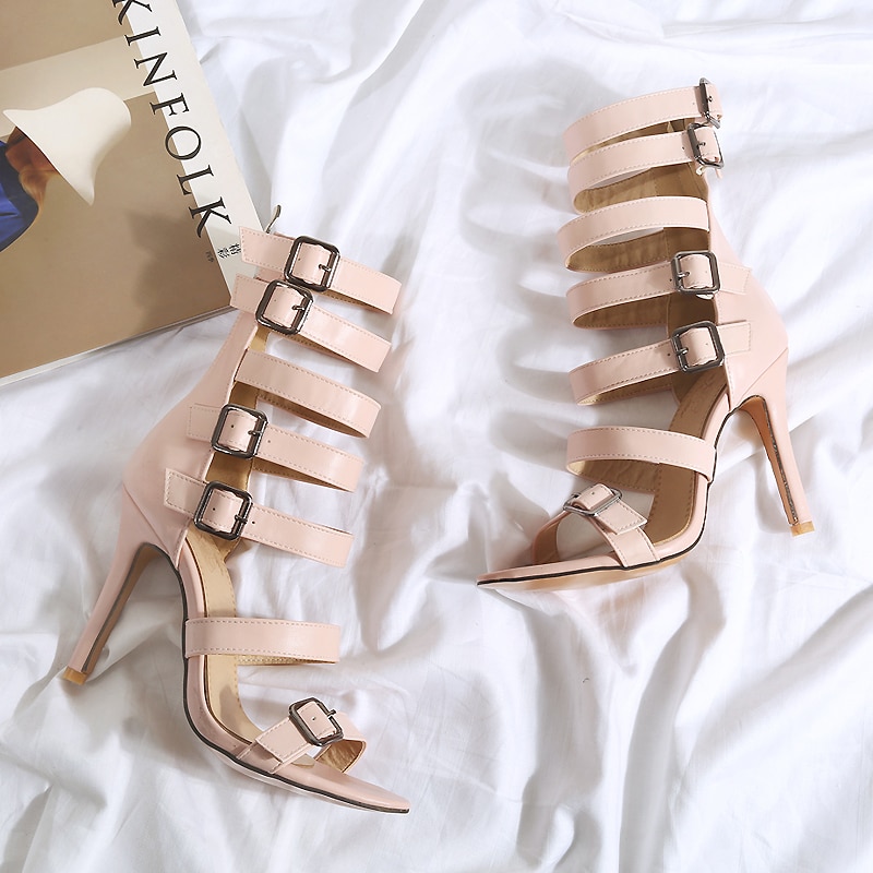 British high tube sexy high heel sandals women belt buckle Roman boots Pink - Shop at LoveMi