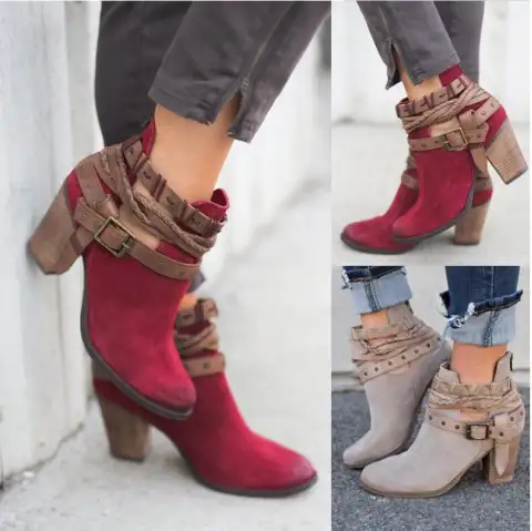 High-heeled Martin Boots Rivet Belt Buckle Thick with Round