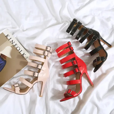 British High Tube Sexy Heel Sandals Women Belt Buckle