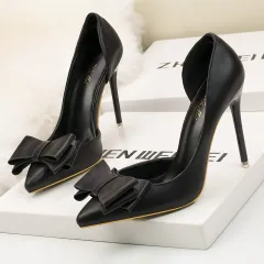 Spring high heels new female wild Korean version of the summer girl sexy side air pointed shallow mouth stiletto single shoes - Black - View 1