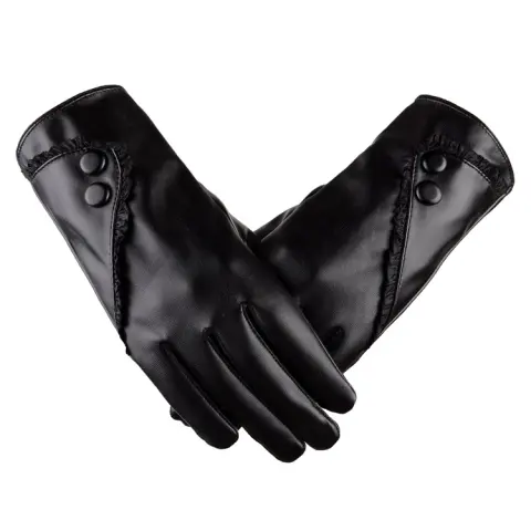 Women PU Gloves with Lace and Button