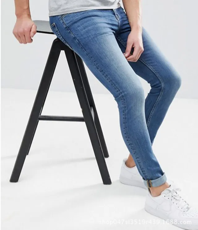 Europe and the United States new fashion hole low elastic feet jeans Light Blue - Shop at LoveMi