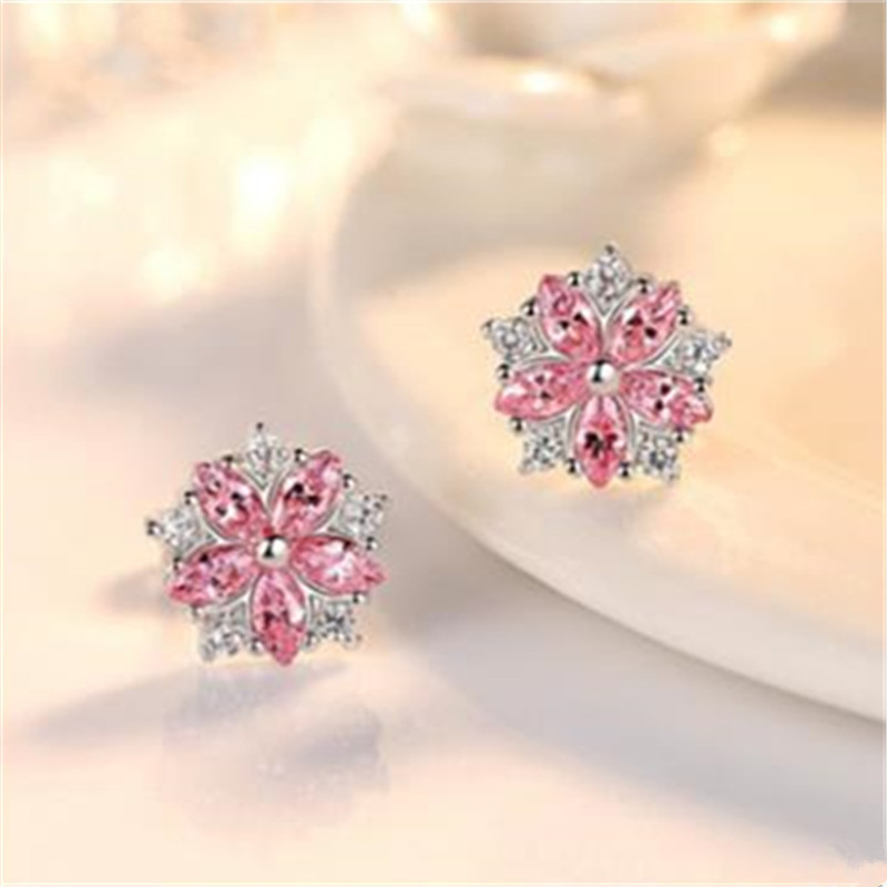 S925 sterling silver Japanese cherry earrings sweet temperament ear jewelry personality wild student series