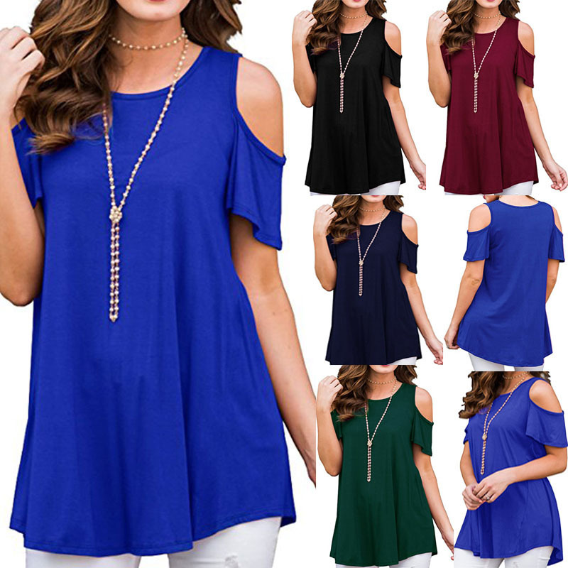 Round Neck Short Sleeve Off Shoulder Loose T-Shirt Casual Top