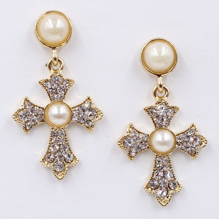 Vintage Boho Crystal Cross Drop Earrings for Women Baroque Bohemian Large Long Earrings Jewelry Brincos