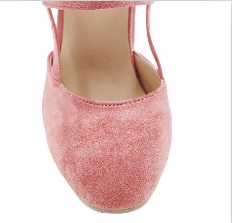 Thick and suede ankle strap with thick heel sandals