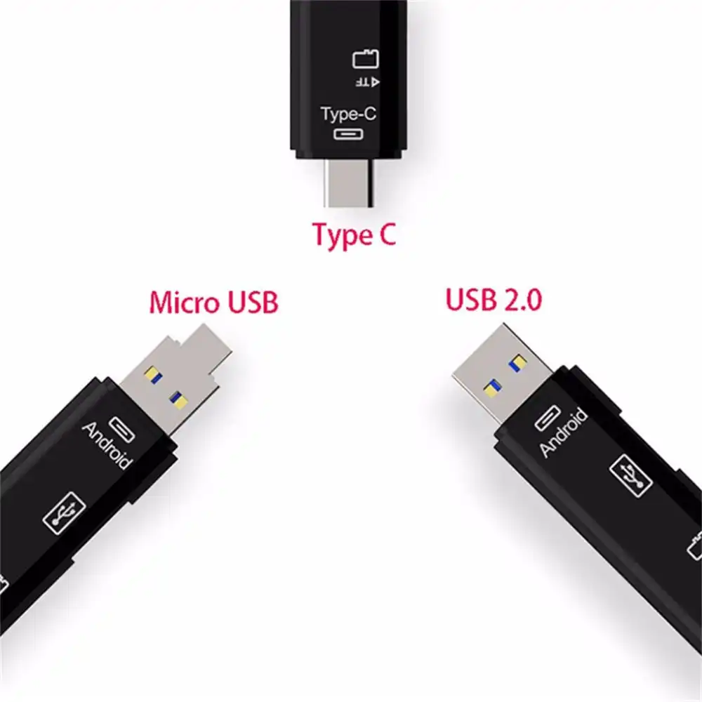 Type-C Micro USB To OTG Hub Adapter With TF Card Reader