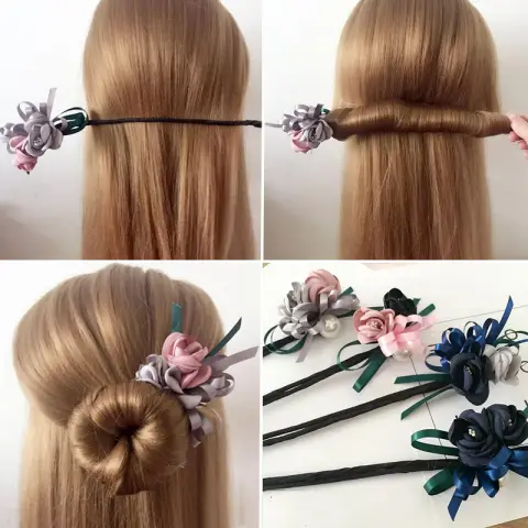 Bun Hair Half Bun Pearl Flower Plate Elastic Korean