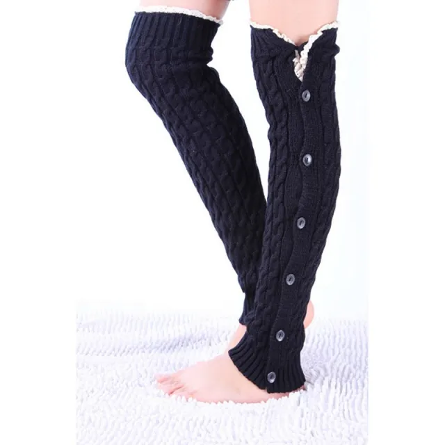 Laamei New Foreign Trade Christmas New With Button Lace Socks Twist Socks LEg Warms Europe And The United States Set 1 Double Black - Shop at LoveMi