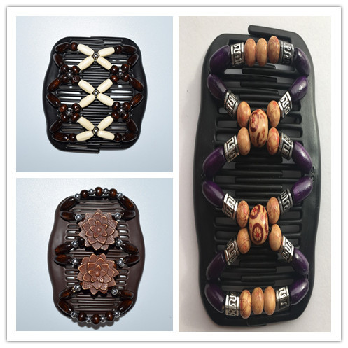 Fashion Magic Beads Elasticity Double Hair Comb Clip Stretchy Women Accessories