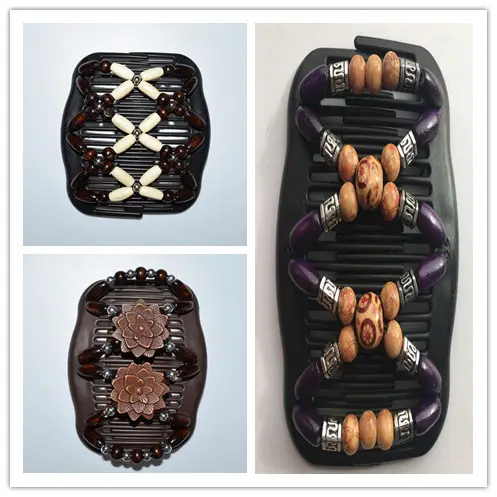 Fashion Magic Beads Elasticity Double Hair Comb Clip Stretchy