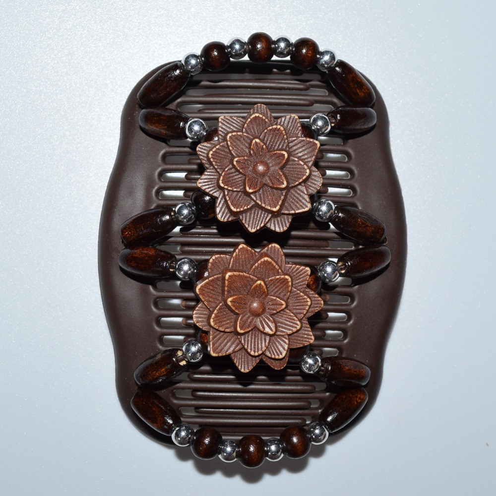 Fashion Magic Beads Elasticity Double Hair Comb Clip Stretchy Women Accessories Brown Double Flowers - Shop at LoveMi