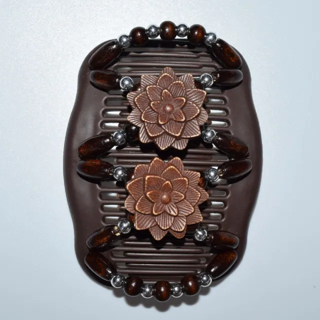 Fashion Magic Beads Elasticity Double Hair Comb Clip Stretchy Women Accessories Brown Double Flowers - Shop at LoveMi