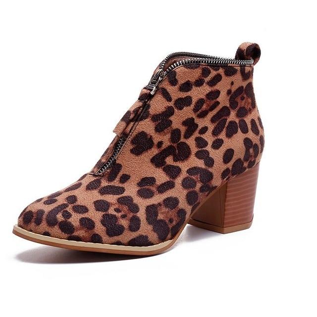 Large size ladies leopard thick heel women's boots Leopard - Shop at LoveMi