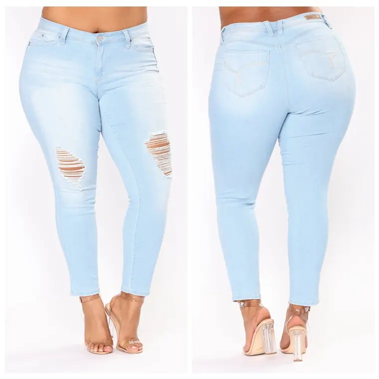 Elastic Embroidered Denim Ladies Feet Pants Jeans