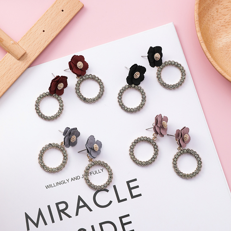 Cherry Blossom Tassel Earrings Flower Full Diamond Ring Stud Earrings Long Small Earrings