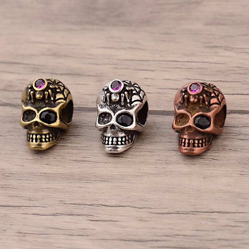 Copper Micro Inlay, Zircon Spider Skull, Micro Inlay, Beads