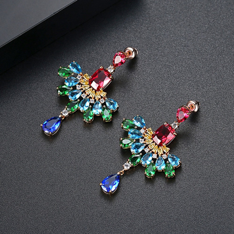 S925 sterling silver needle luxury atmosphere zircon Europe and the United States long section Yang Mi with the earrings earrings earrings exaggerated female jewelry