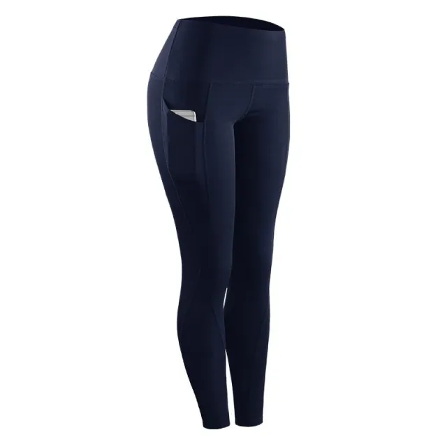 Women Compression Skinny Fitness Leggings Women Stretch Sportswear Casual Leggings Pants with Pocket Navy - Shop at LoveMi