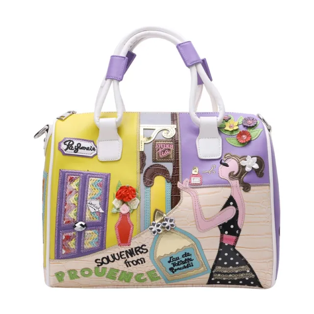 European and A merican Style Women Girl Solid Zipper Tote Cartoon Embroidery Messenger Travel Handbag Shoulder Bag White - Shop at LoveMi