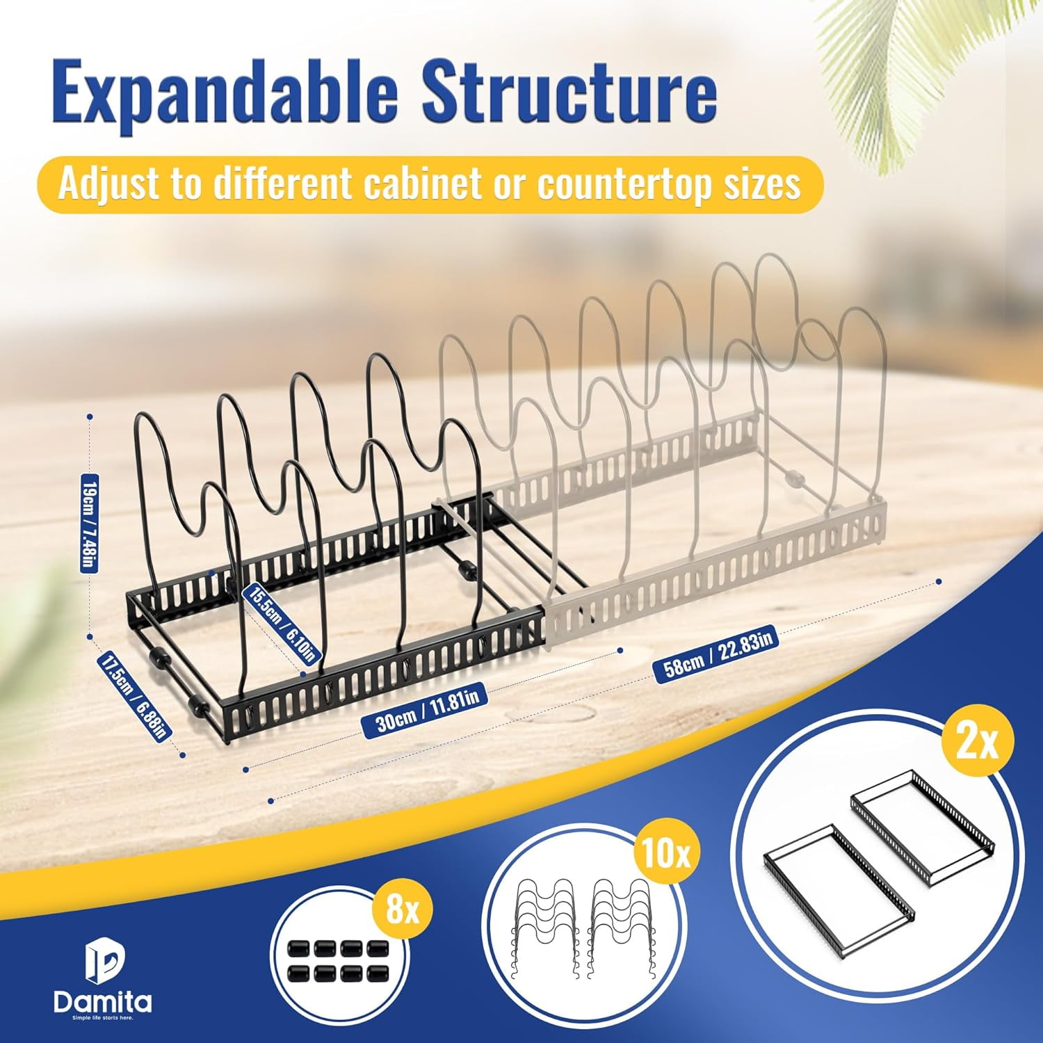 2 Pack Expandable Pot Lid Rack Organizer, Pans Organizer Rack, Pots And Pans Organizer Rack Cookware Set Organizer 8