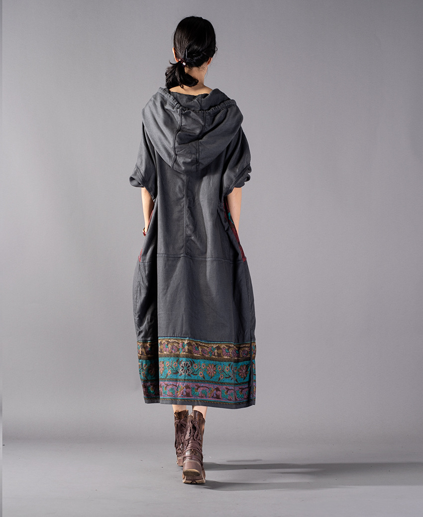 autumn new national style printing sweater dress large version casual casual dress large size women's clothing