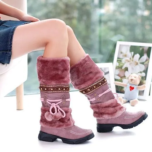 Winter Martin Boots Thick High Heeled Boots Women's Fashion Shoes Sexy Long Long Snow Boots Purple - Shop at LoveMi