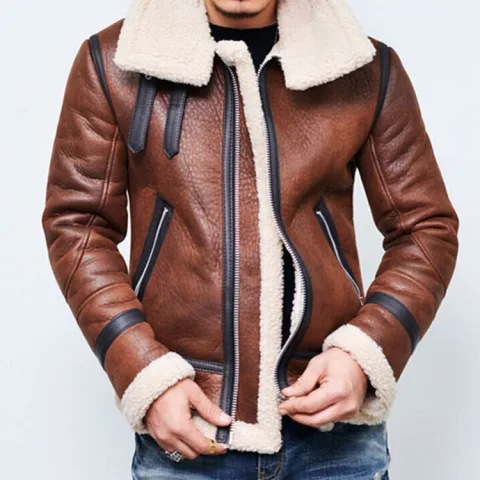 Men's Jacket Winter Highneck Warm Fur Liner Lapel Leather