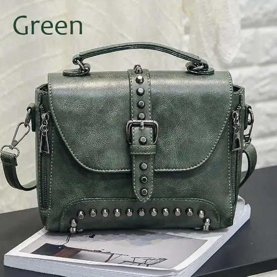 Women Vintage Leather Crossbody Handbags - Green