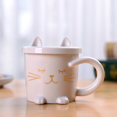 New creative cup with lid simple cute super cute ceramic coffee milk cat cup office mug cup