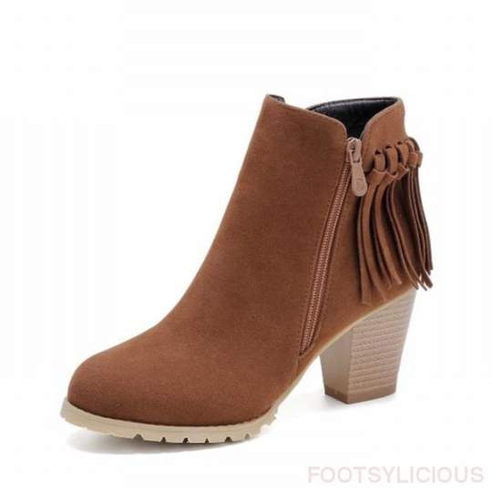 Autumn and winter new European and American thick with round head tassel ankle boots Bronze 36 - Shop at LoveMi