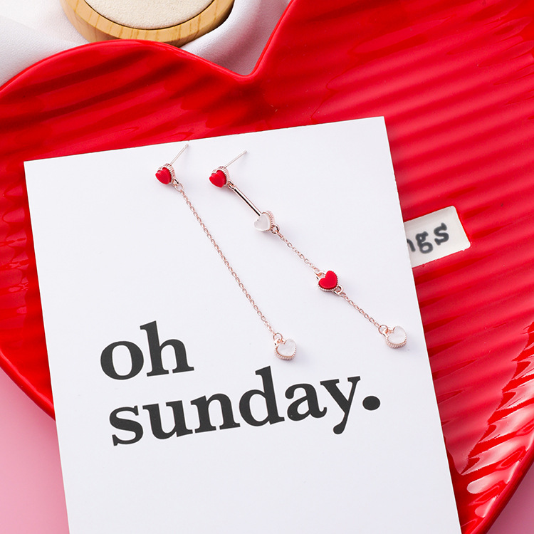 Acrylic love chain asymmetric earrings personality tassel earrings heart-shaped long earrings