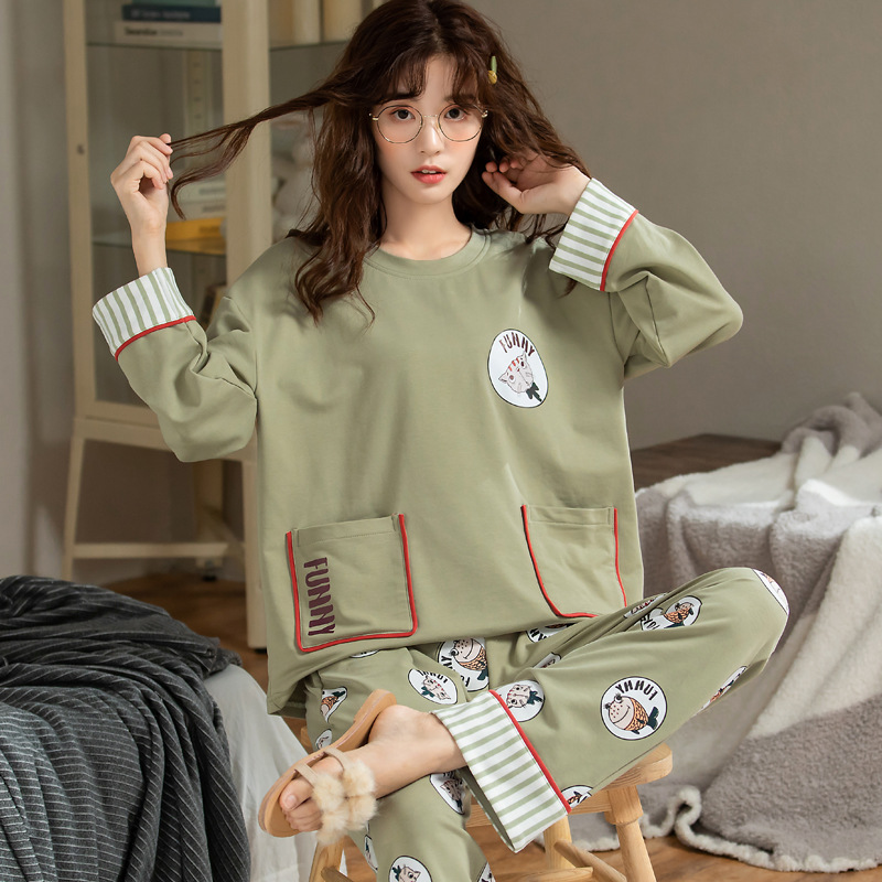 Title 6, Pajamas ladies cotton long-sleeved autumn and w...