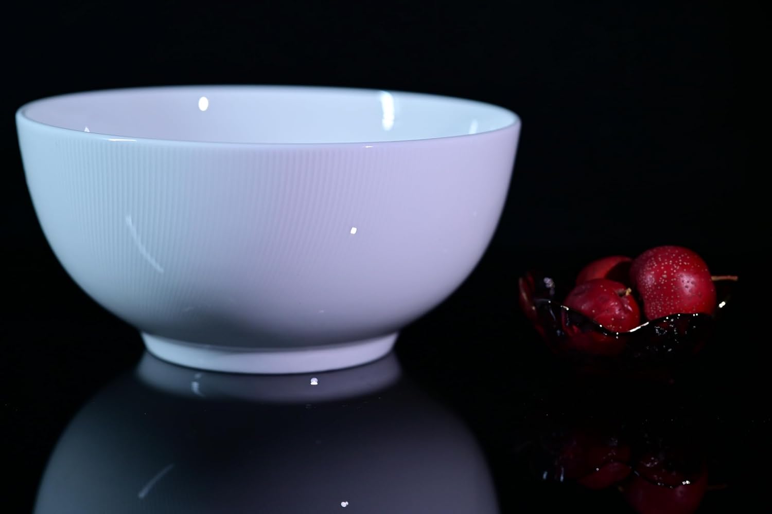 Setaria Bone China Dinnerware Set, 2 Pieces 8-inch Large Deep Salad Bowl, Soup, Cereal, Oatmeal, Fruit, Rice, Ivory White With Narrow Curve Stripe_voghion.com