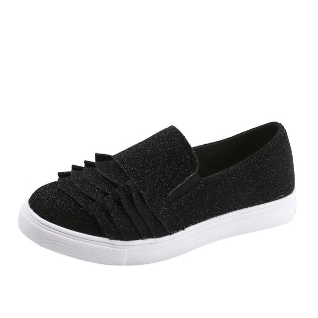 Vintage Women Platform Shoes Ruffle Round Toe Flat Heel Flock Girls Casual shoes Slip On Creepers Moccasins zapatos mujer Black - Shop at LoveMi