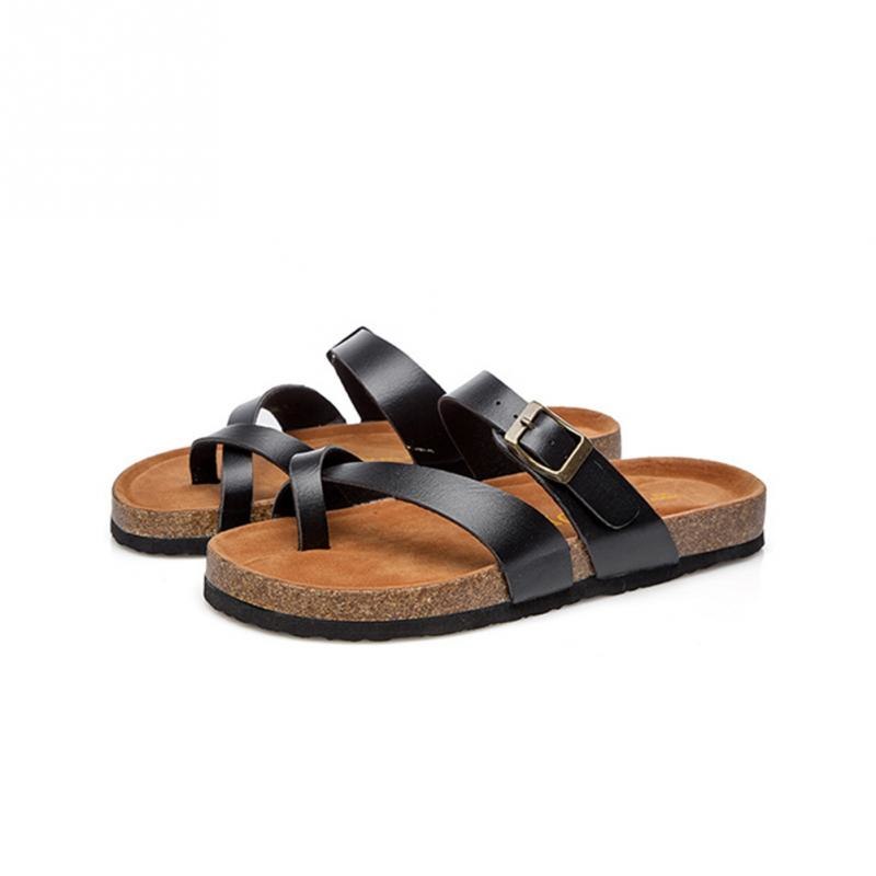 Toe single belt buckle wood chip large size thick flat sandals