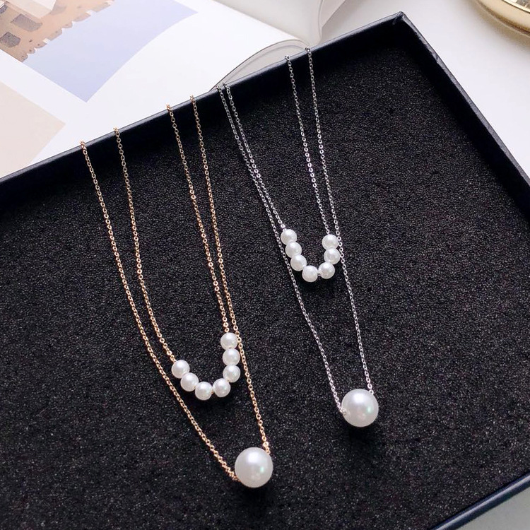 Double-layer pearl clavicle neckband personality net red necklace female choker collar neck jewelry Japan and South Korea simple necklace